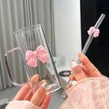 Summer Drinks Household Glasses With Straws Cold Drinks Coffee Cups Bow Mugs Suitable for Girls High-Value Drinking Gifts