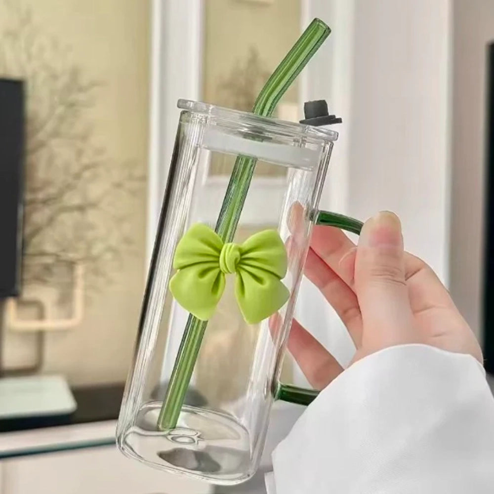 Summer Drinks Household Glasses With Straws Cold Drinks Coffee Cups Bow Mugs Suitable for Girls High-Value Drinking Gifts
