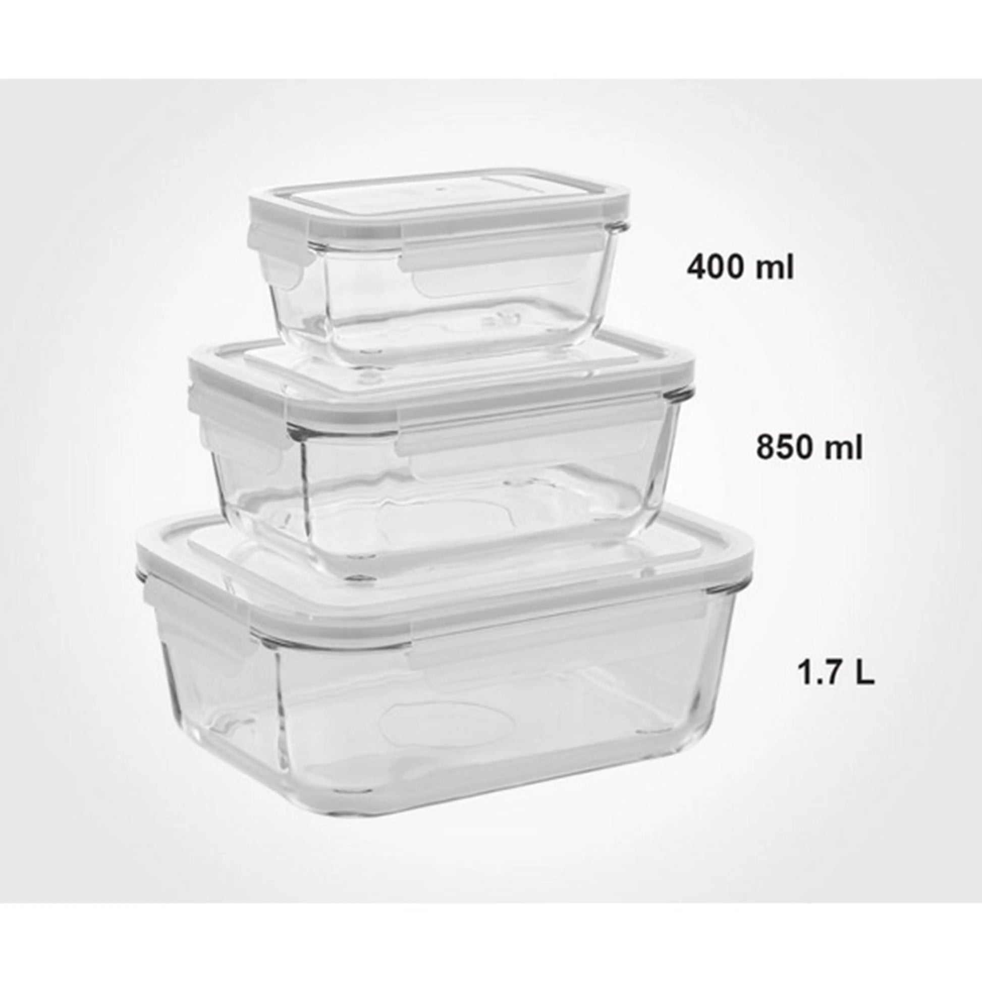 Glass Container 3 Pcs Set With Plastic