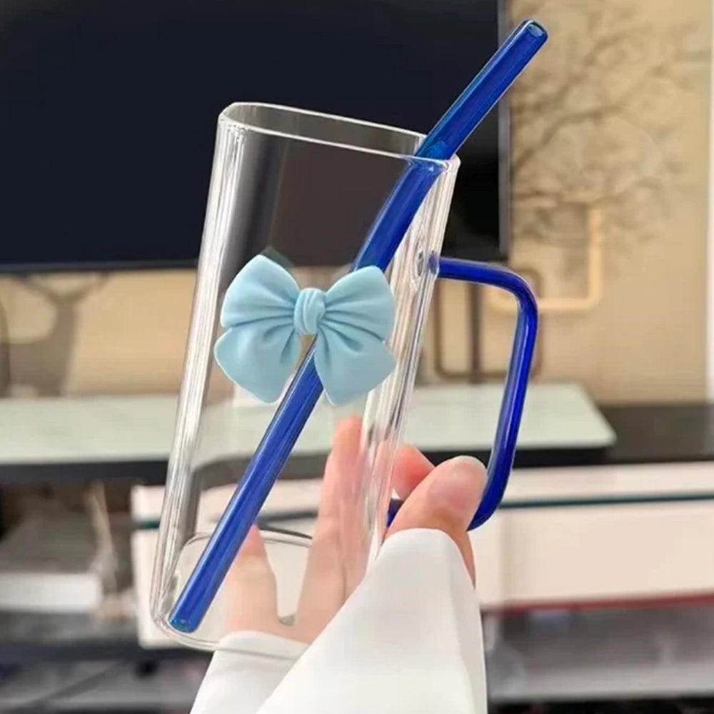 Summer Drinks Household Glasses With Straws Cold Drinks Coffee Cups Bow Mugs Suitable for Girls High-Value Drinking Gifts