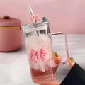 Summer Drinks Household Glasses With Straws Cold Drinks Coffee Cups Bow Mugs Suitable for Girls High-Value Drinking Gifts