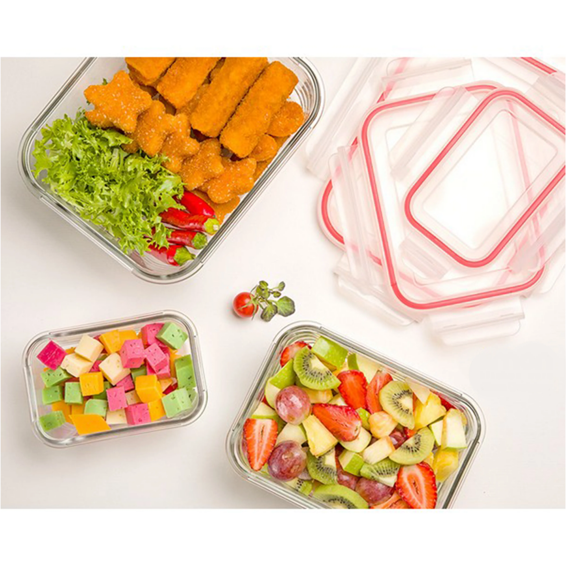 Glass Container 3 Pcs Set With Plastic