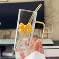 Summer Drinks Household Glasses With Straws Cold Drinks Coffee Cups Bow Mugs Suitable for Girls High-Value Drinking Gifts