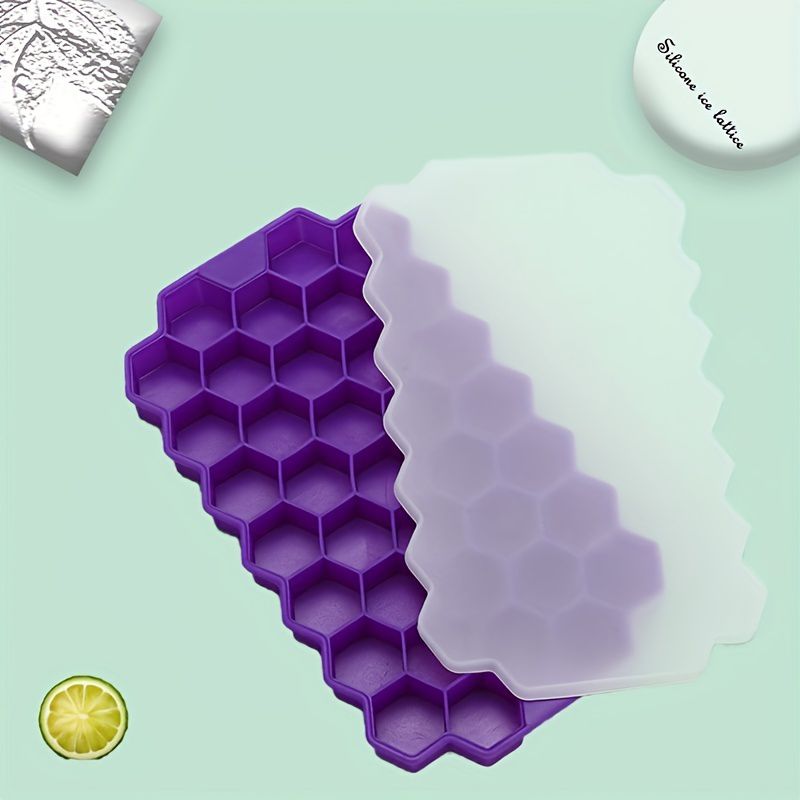 Silicone Ice Cube Mold 37-Grid Honeycomb-Shaped Large-Capacity Ice Tray Food-Grade Ice Making Reusable Ice Mold With lid