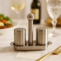 Elegant Salt & Pepper Shakers with Premium Steel & Stand