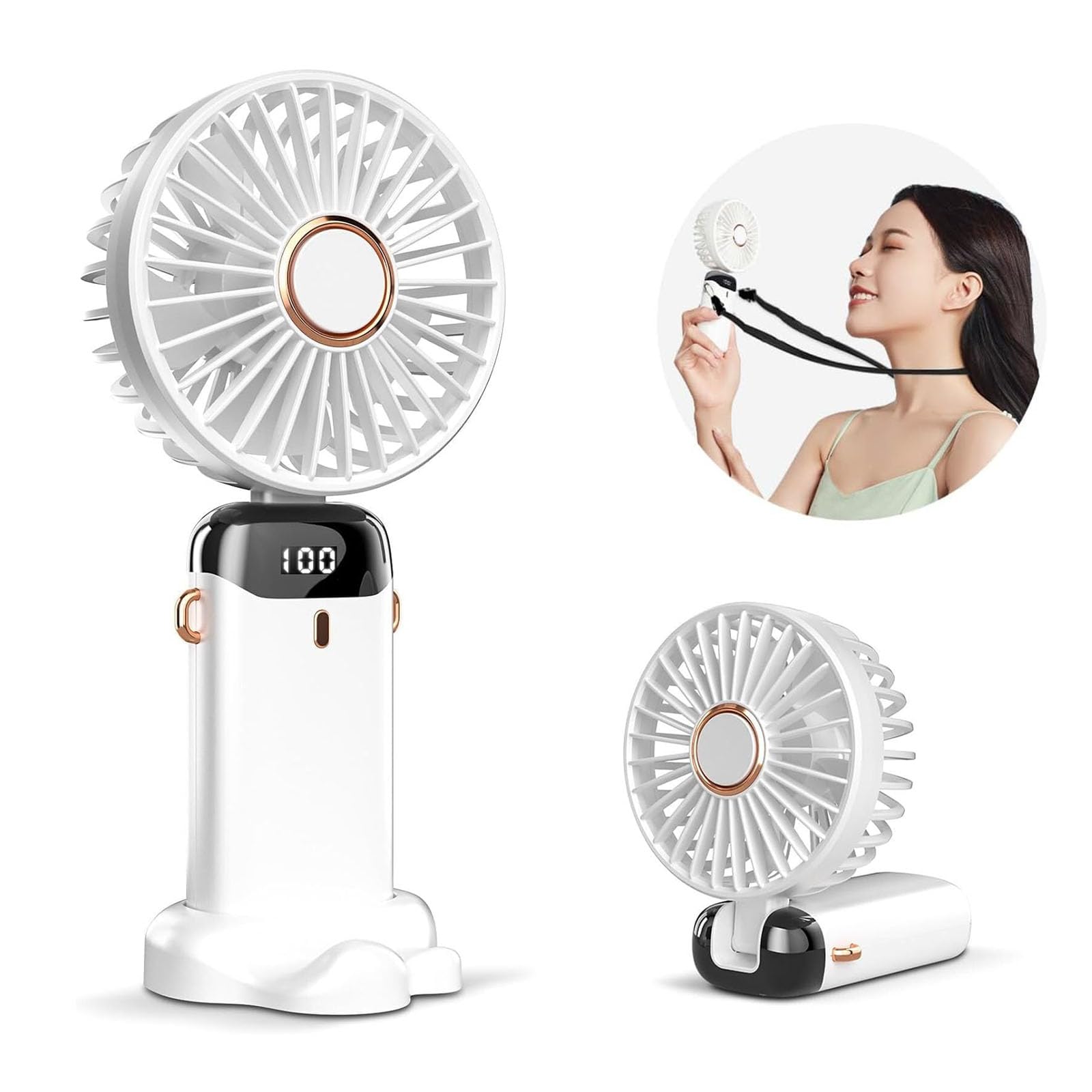 Portable Mini Fan 4-Speed USB Rechargeable with Display