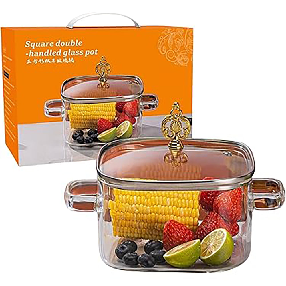 2.2L Heat-Resistant Borosilicate Glass Pot with Lid