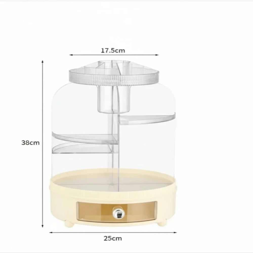 360° Rotating Cosmetics Organizer, Dust Proof Dressing Table Storage Rack, Cosmetics Drawer Organizer