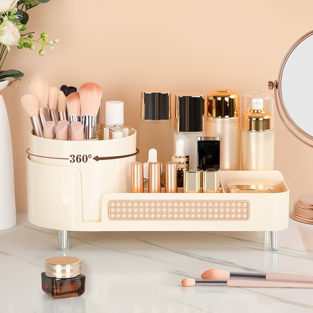 Rotating Makeup Organizer – Clear, Adjustable, Compact