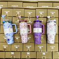 40oz Printed Tumbler with Straw and Handle – Stanley Style
