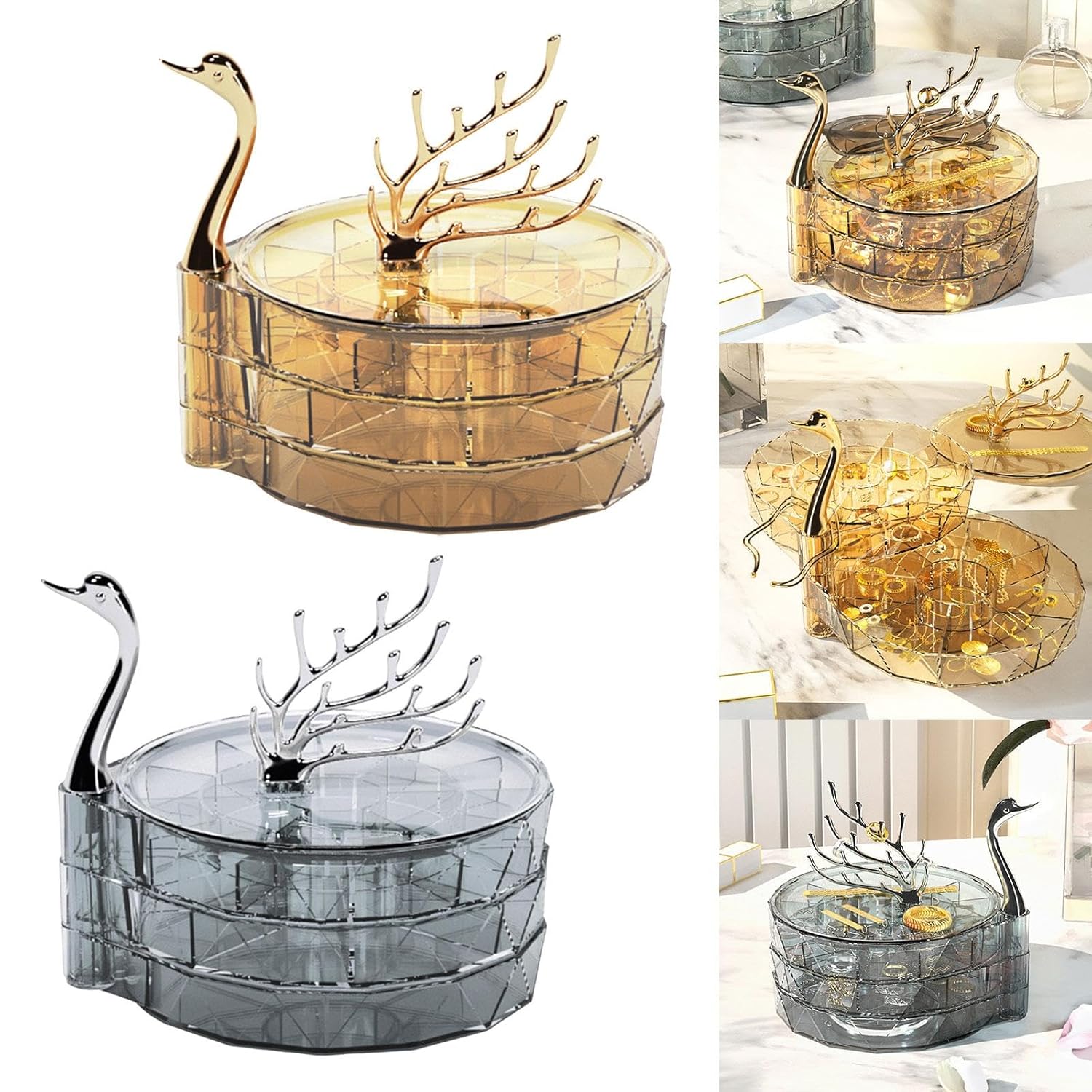 Swan Jewelry Storage Box – Rotating, Stylish & Compact