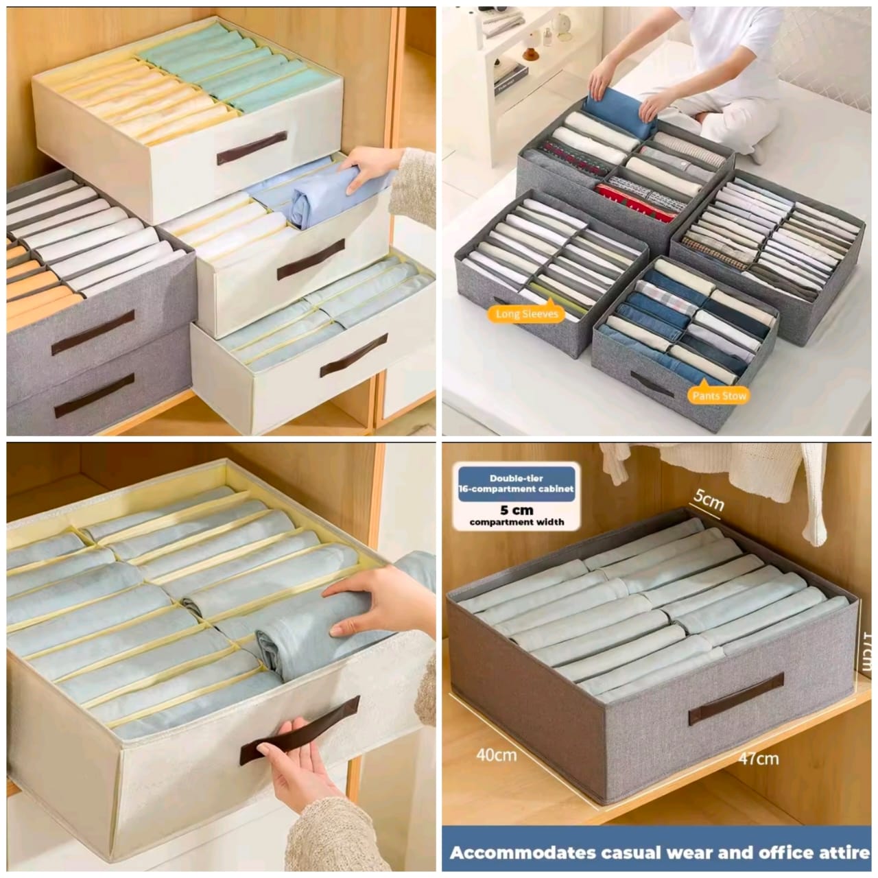 Foldable 16-Grid Drawer Organizer for Clothes & Socks