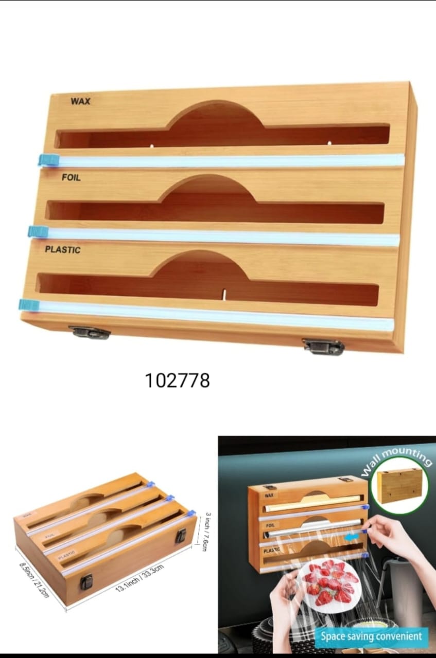 Wrap Dispenser 3-in-1 Wooden Cutter for Foil & Paper