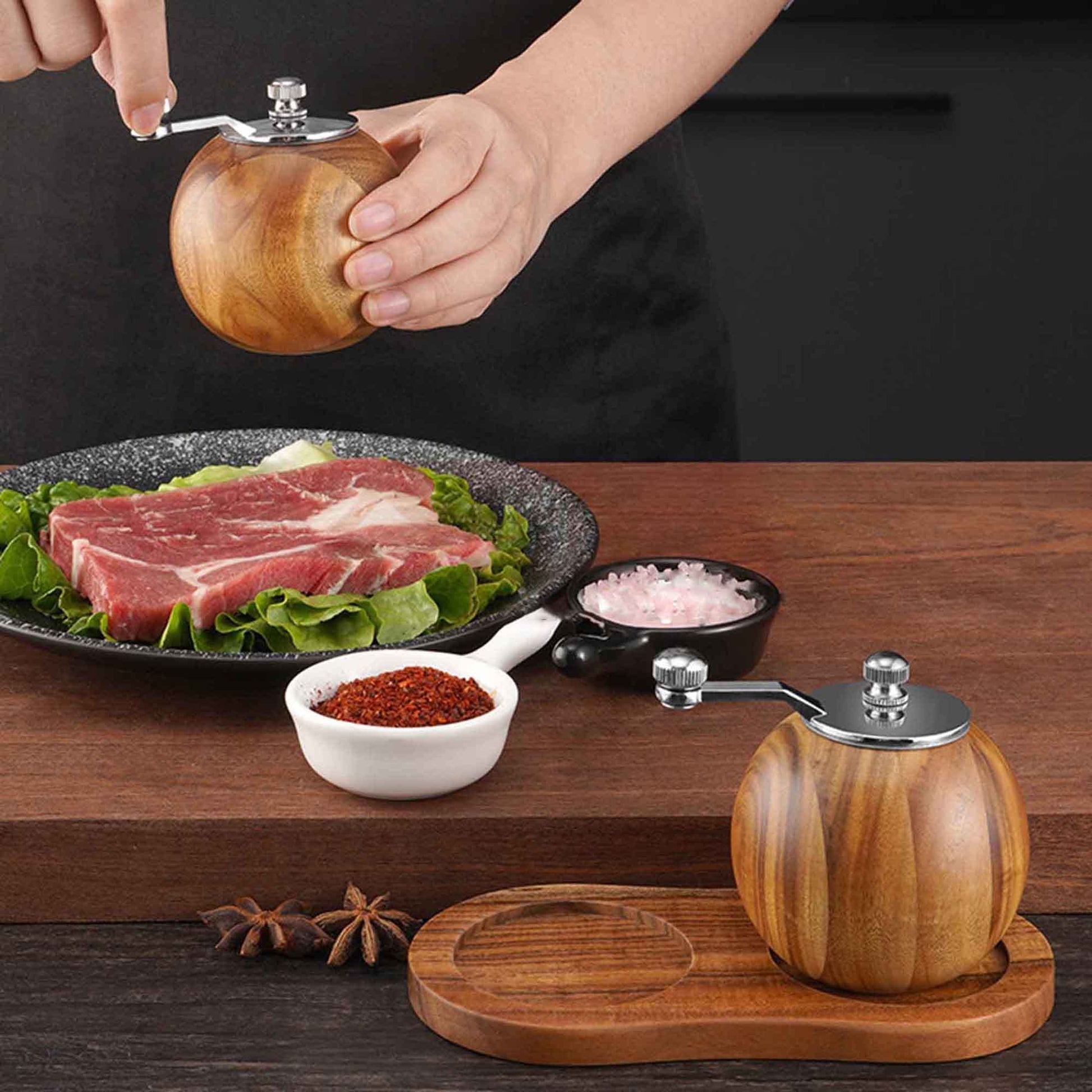 Elegant Wood Spice Grinder – Manual Crank for Fresh Flavor