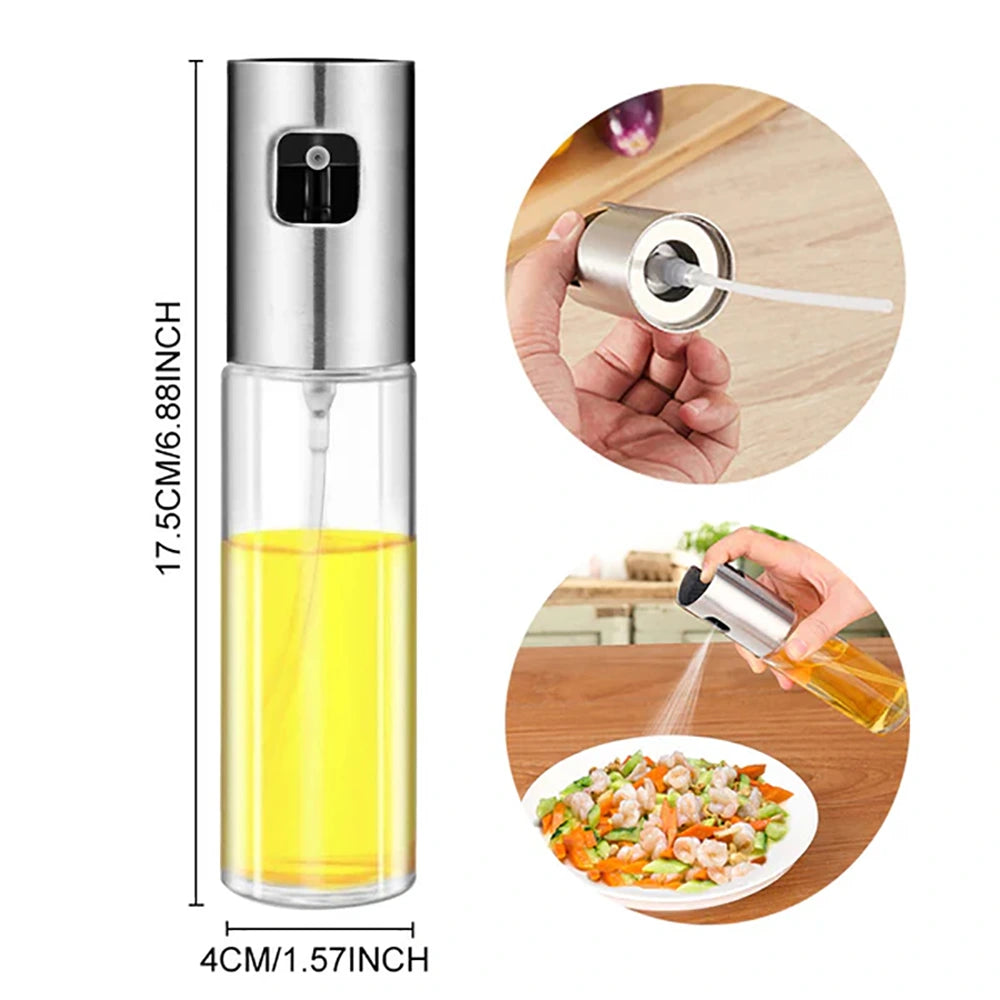 Stainless Steel Glass Oil Spray Bottle Pump for Oil-Control Kitchen Olive Oil-Sprayer Pot Bottle Dispenser 250 ML