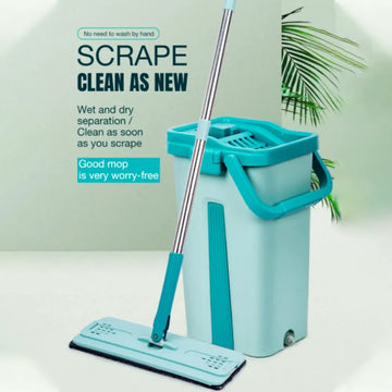 Flat Squeeze Mop With Bucket Hand Free Wringing Floor Cleaning Mop Microfiber Mop pads Wet or Dry Usage on Hardwood Fool