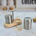 Stainless Steel Salt and Pepper Set with Wooden Holder