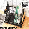 Rust -proof Metal Dish Drainer With Cup Holder Cutlery and Cutting Board Slots -2 Tier Kitchen Countertop Plates Bowls Organizer