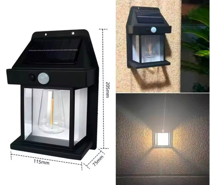 Led Solar Wall Lamp Ip65 Waterproof Intelligent Induction 3 Lighting Modes Tungsten Lamp Household Garden Light Villa Lighting