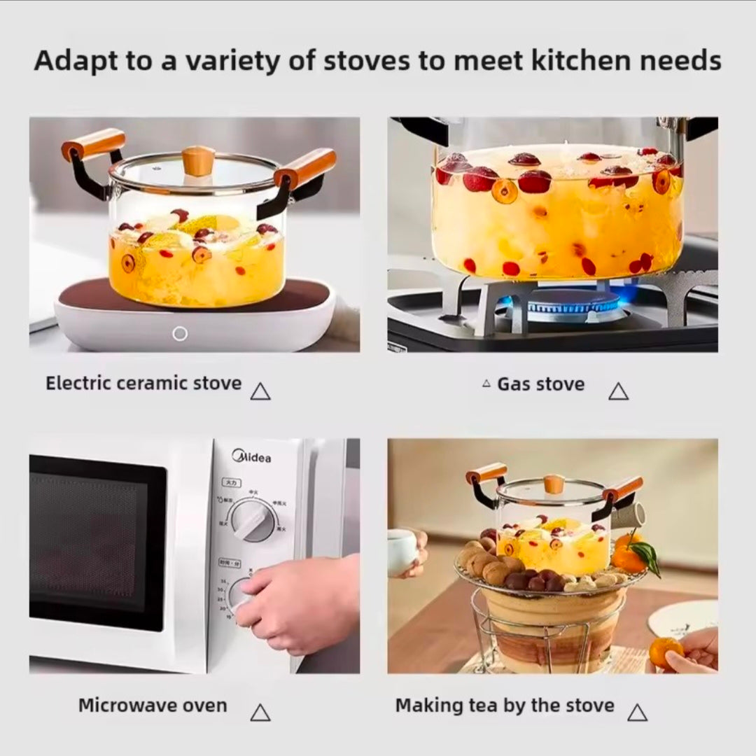 Flameproof Glass Saucepan Explosion-Proof Noodle Pot, Heat Retention Soup Maker, Transparent Kitchen Cooking Pen Easy Clean