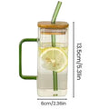 Square Glass Tumbler with Handle & Lid – 380ml Travel Cup