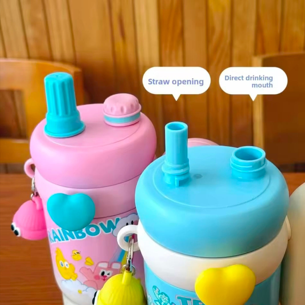 New Cute Cartoon Pattern Large Capacity Stainless Steel Insulated Mug Portable Car Vehicle Cup with Handle Thermal Flask