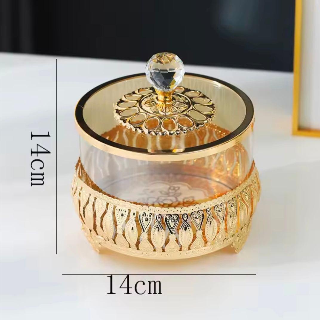 Modern Light Luxury Metal & Glass  Candy Jar-Decorative Storage Tank for Living Room Creative Home Decoration With American St