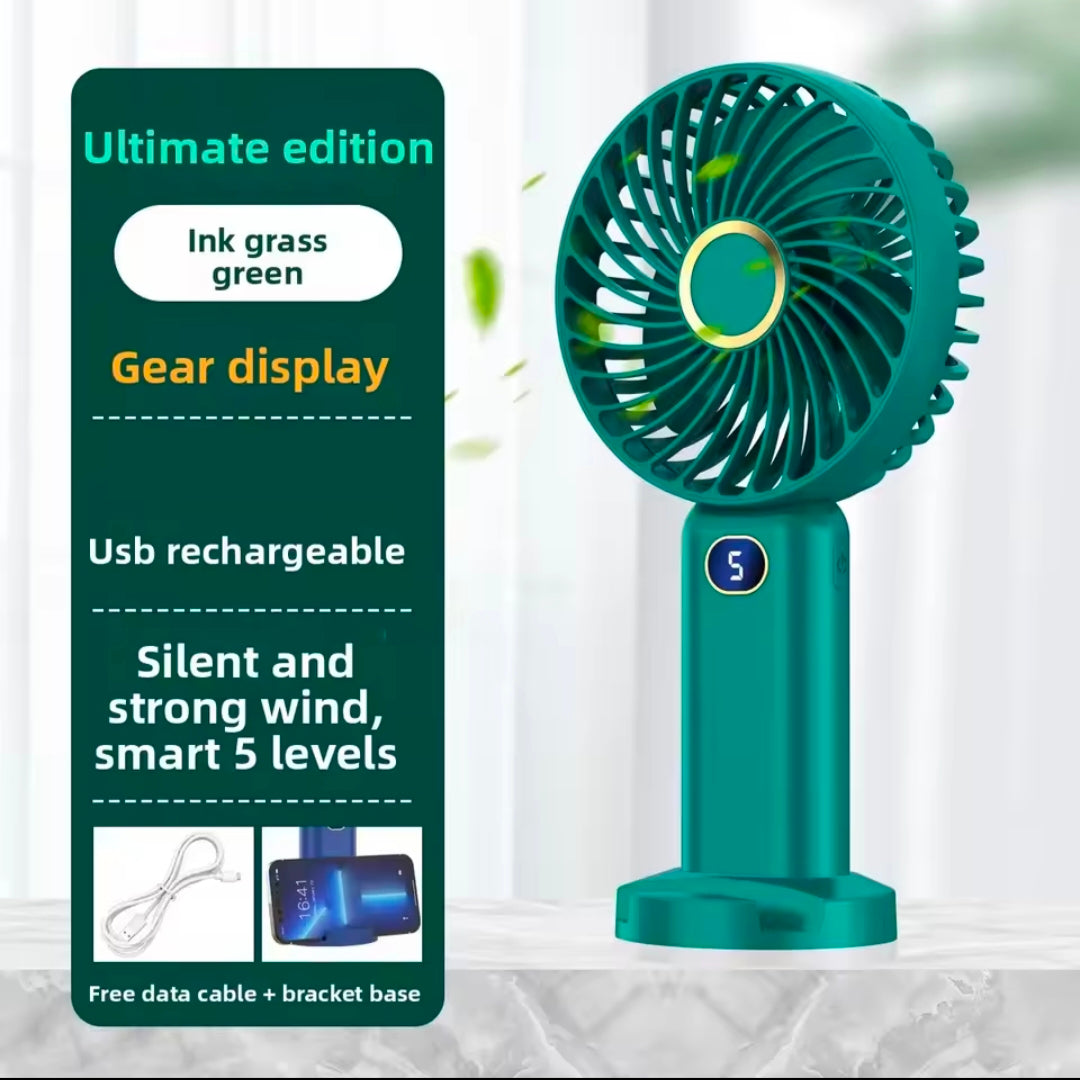 Portable Handheld USB Powered Digital Display Outdoor Charging Small Electric Fan Compact Size Lightweight Plastic Material