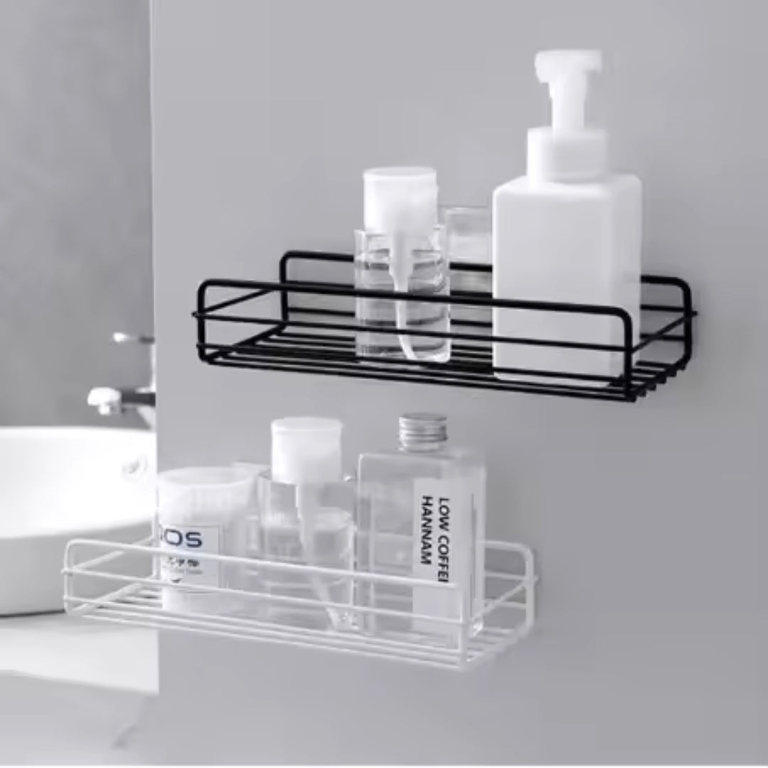 No Drilling Rectangle Iron Storage Rack Strong Adhesive Bathroom Kitchen Shelf Bathroom Toilet Organizer Stainless Steel Hook In