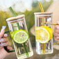 Square Glass Tumbler with Handle & Lid – 380ml Travel Cup