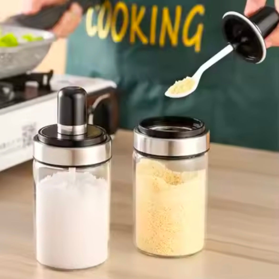 Kitchen Salt Pepper Bottle Glass Seasoning Bottle With Spoon Bush Sugar Salt Dispenser Seasoning Jar Cooking Shaker Container