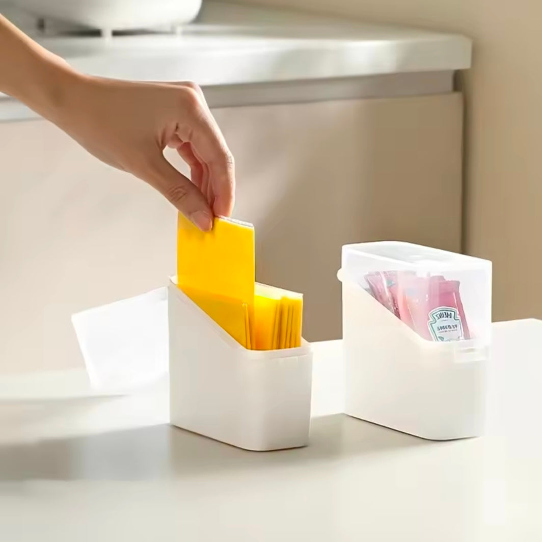 Japanese Style Tilted Transparent Lid Storage Box Cheese Tea Coffee Storage Organizer Small Item Classification Container