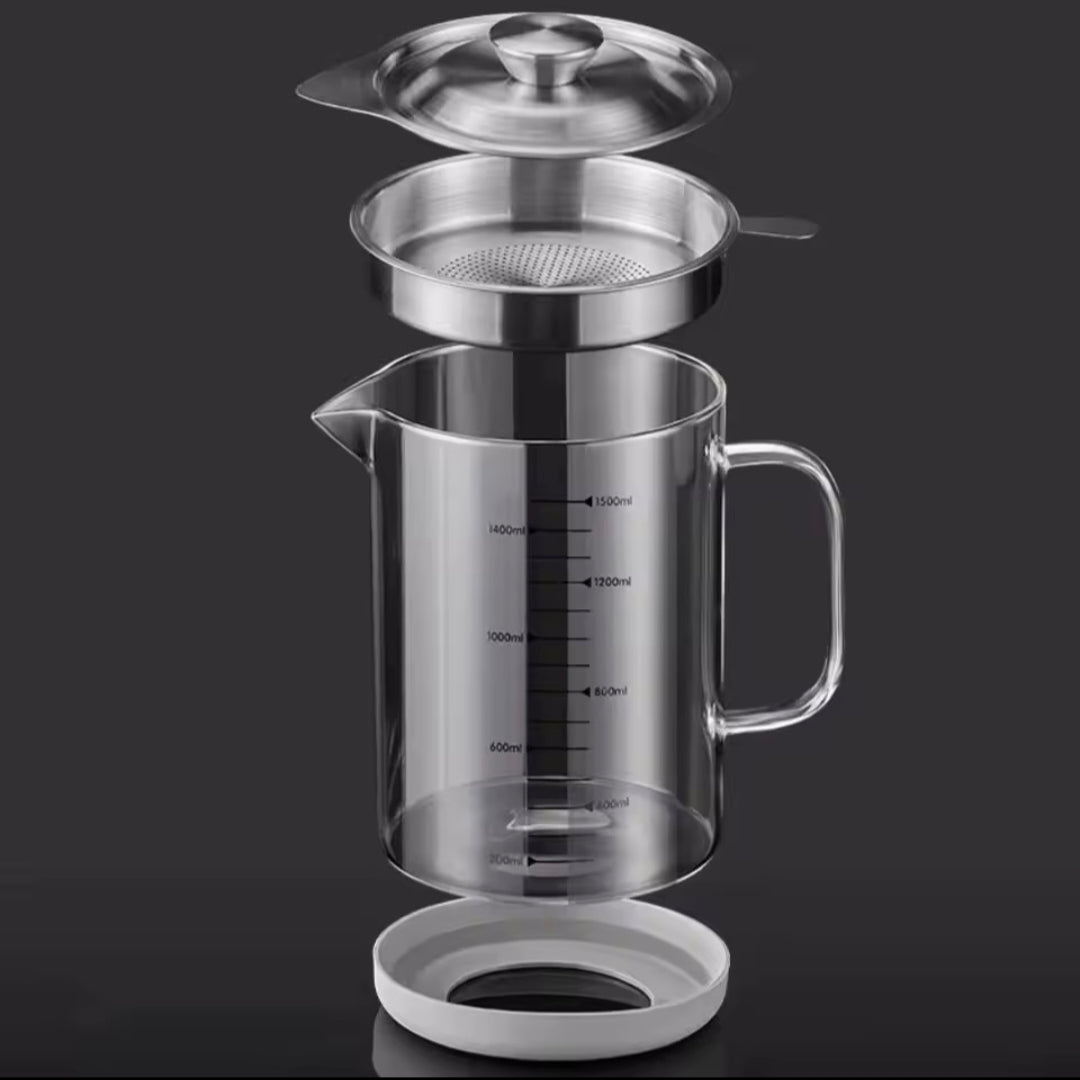 Transparent Glass Oil Filter Pot With Scale Kitchen Oil Separator &  Storage Tank With Fine Mesh Strainer Grease Container