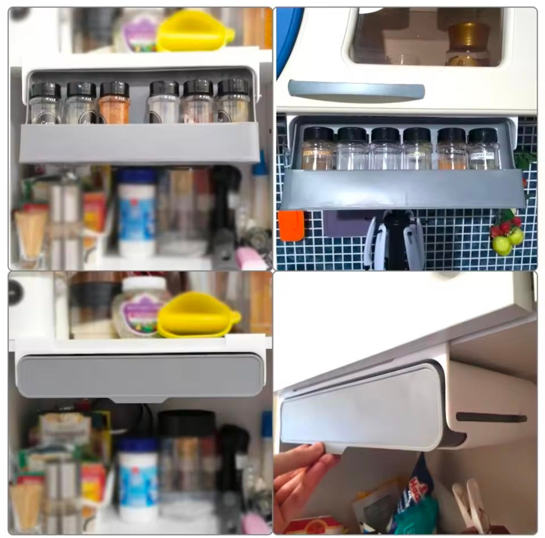 Under Desk Drawer Hidden Seasoning Bottle Organizer Rack Self-adhesive Spice Bottle Storage Rack Kitchen Supplies Storage