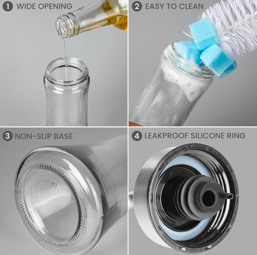 Transparent Glass Press Oil & Seasoning Bottle - 200 ML