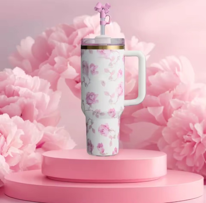 New Large Capacity 40oz Floral Car Vacuum Insulated Stainless Steel 304 Water Bottle Portable Inc king Cup for Vehicle use