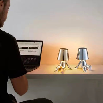 Little Golden Man Table Lamp Living Room Bedside Children's Room Art Decor Night Light Creative Coffee Shop Bar Desk Lamps