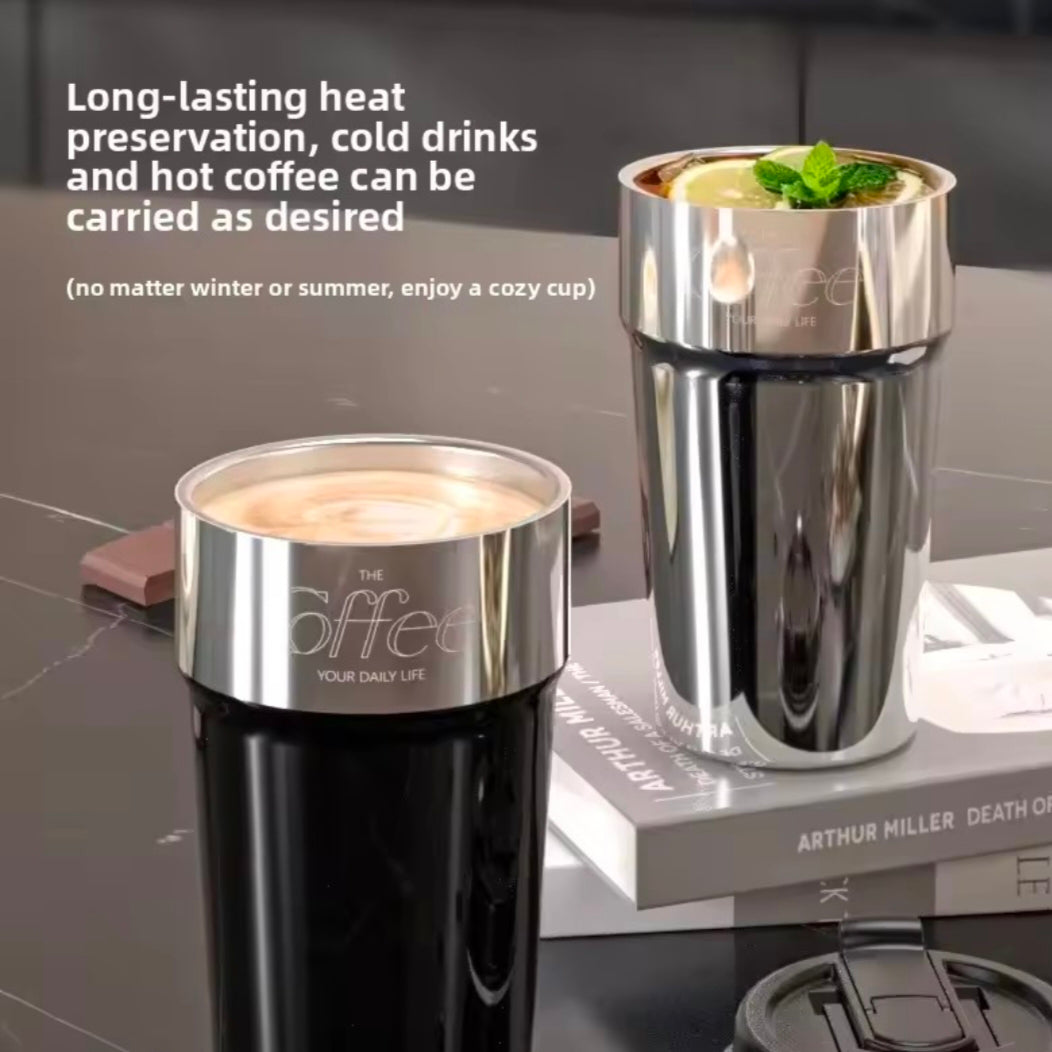 Double-Sided Coffee Cup Portable Outdoor Thickened 316 Stainless Steel Insulated Water Bottle for Women Car-Voyage High Aestheti