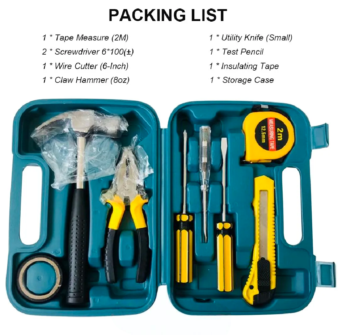 Imported Quality 9 Piece Repair Kit Household Hardware Hand Tool Set Hardware Toolbox Vehicle Emergency Kit Vehicle Emergency Toolbox Screwdriver Portable Tool Kit