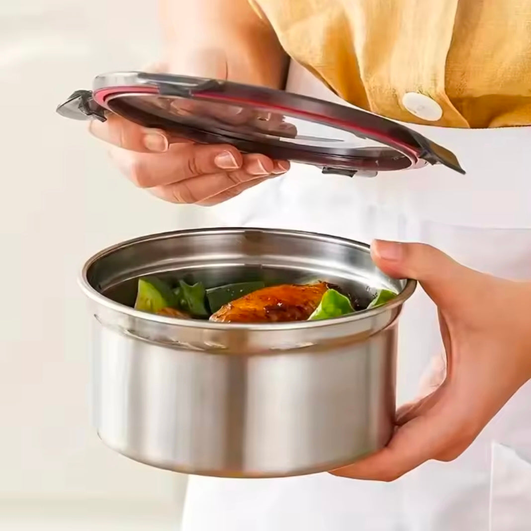 Stainless Steel Sealed Soup Bowl With Lid Circular Lunch Box Portable Camping Storage Box Lunch Box Large Capacity