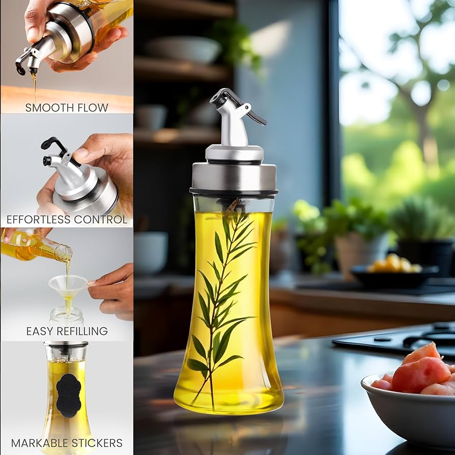 Transparent Glass Press Oil & Seasoning Bottle - 200 ML