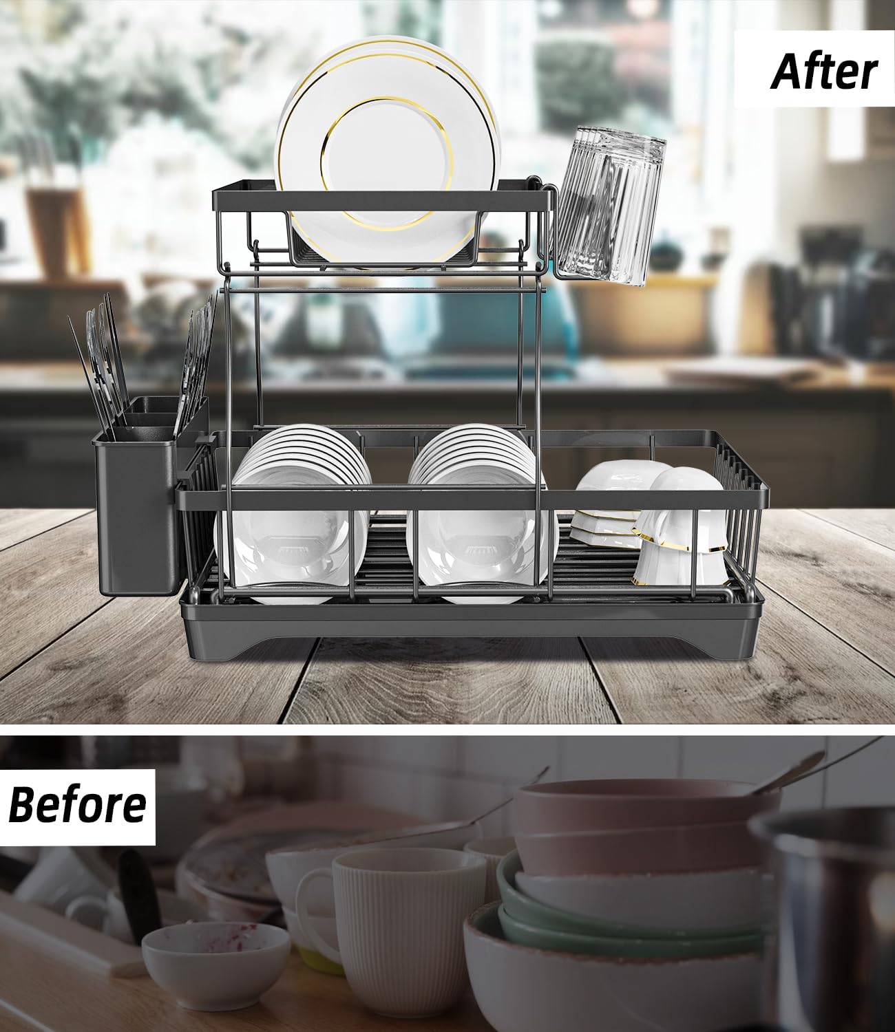 Dish Rack with Drip Tray – Efficient Kitchen Cutlery Organizer