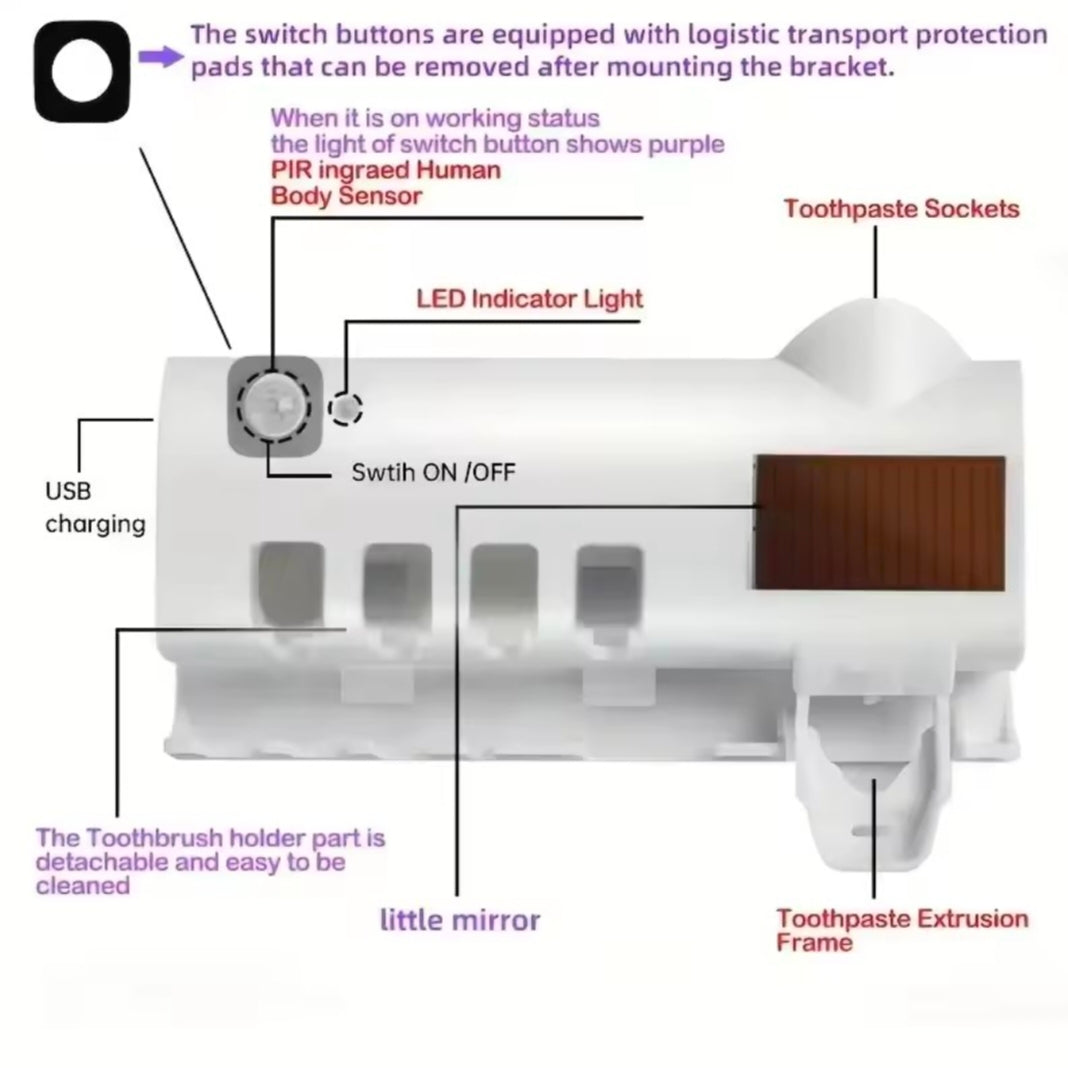 Toothbrush Holder Wall Mounted Solar UV Light Ultraviolet Toothbrush Sterilizer Automatic Toothpaste Holders Bathroom Accessory