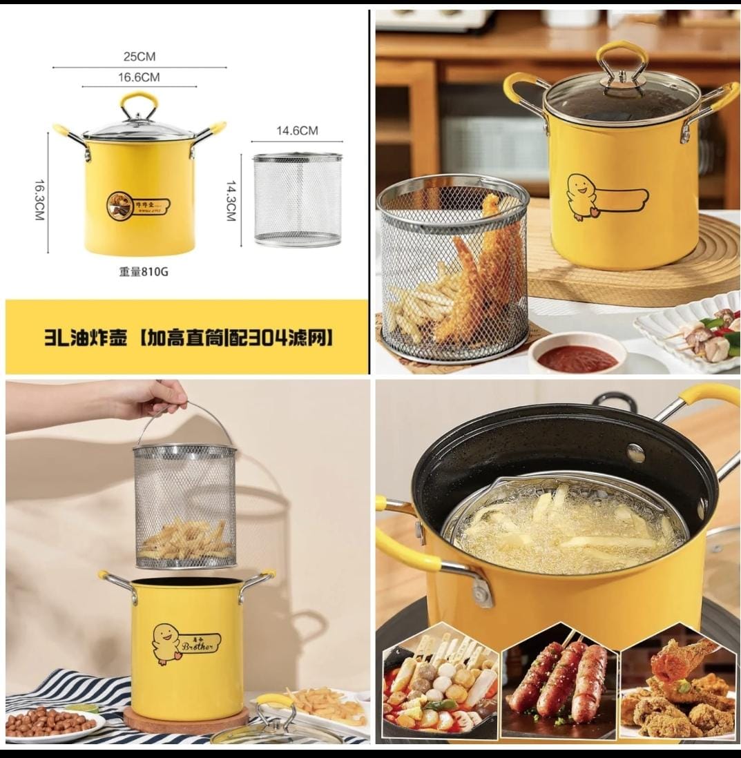 3L Mini Fryer Pot Stainless Steel Japanese Frying Pot With Oil Filter Rack Lip for Home Kitchen Fryer Pot Frying Pan
