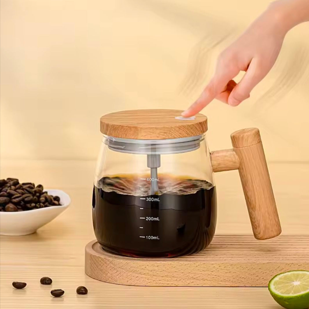 Automatic Electric Coffee Stirring Cup Maple Wood Pattern Shake Cup High Aesthetic Value Breakfast Cup Home Living Goods