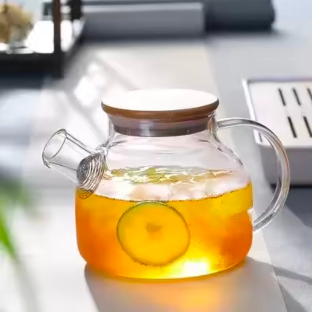 GIANXI Transparent Glass Elegant Water Jugs With Wooden Cover Kitchen Coffee Pot Coffeeware Teaware Beverage Dispenser