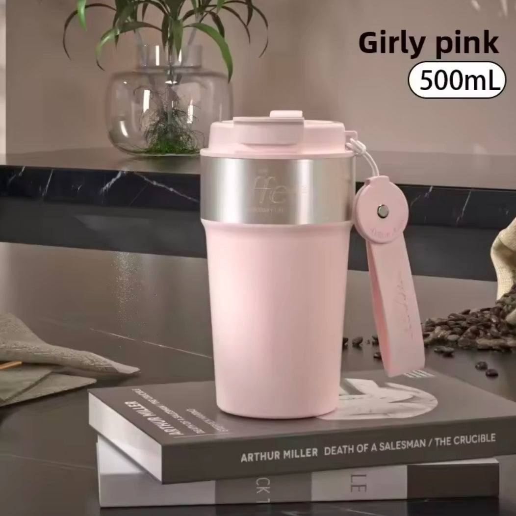 Double-Sided Coffee Cup Portable Outdoor Thickened 316 Stainless Steel Insulated Water Bottle for Women Car-Voyage High Aestheti