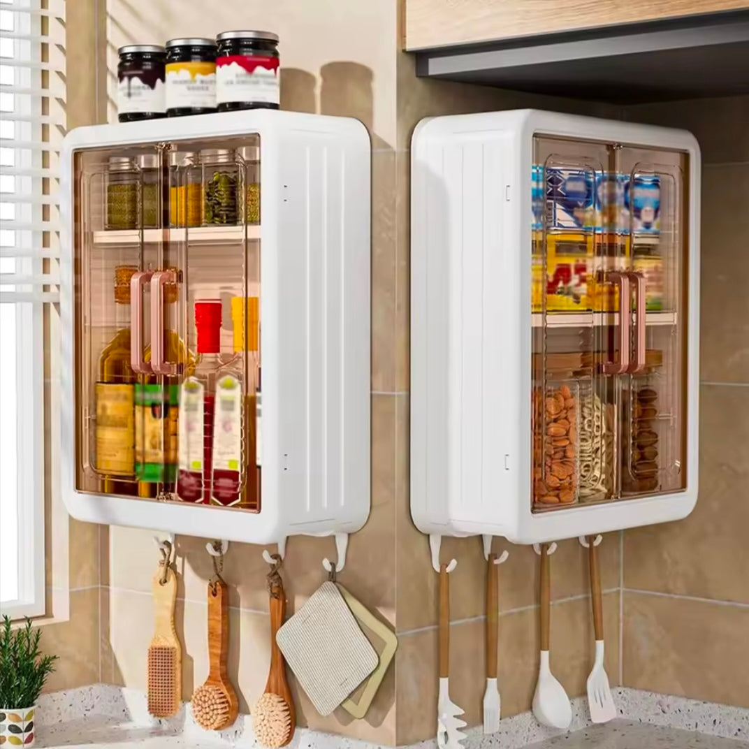 Seasoning Organizer Rack Multifunctional Spice Storage Holder No Punch Condiment Storage Cabinet with Hooks for Kitchen Bathroom