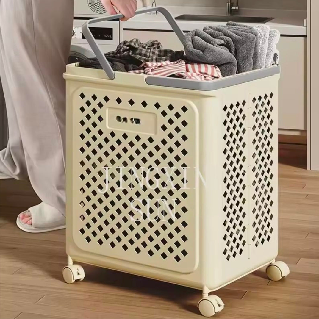 Household New Products Multifunctional Foldable Laundry Basket Toys Clothes Plastic Storage Basket with Wheel Handles