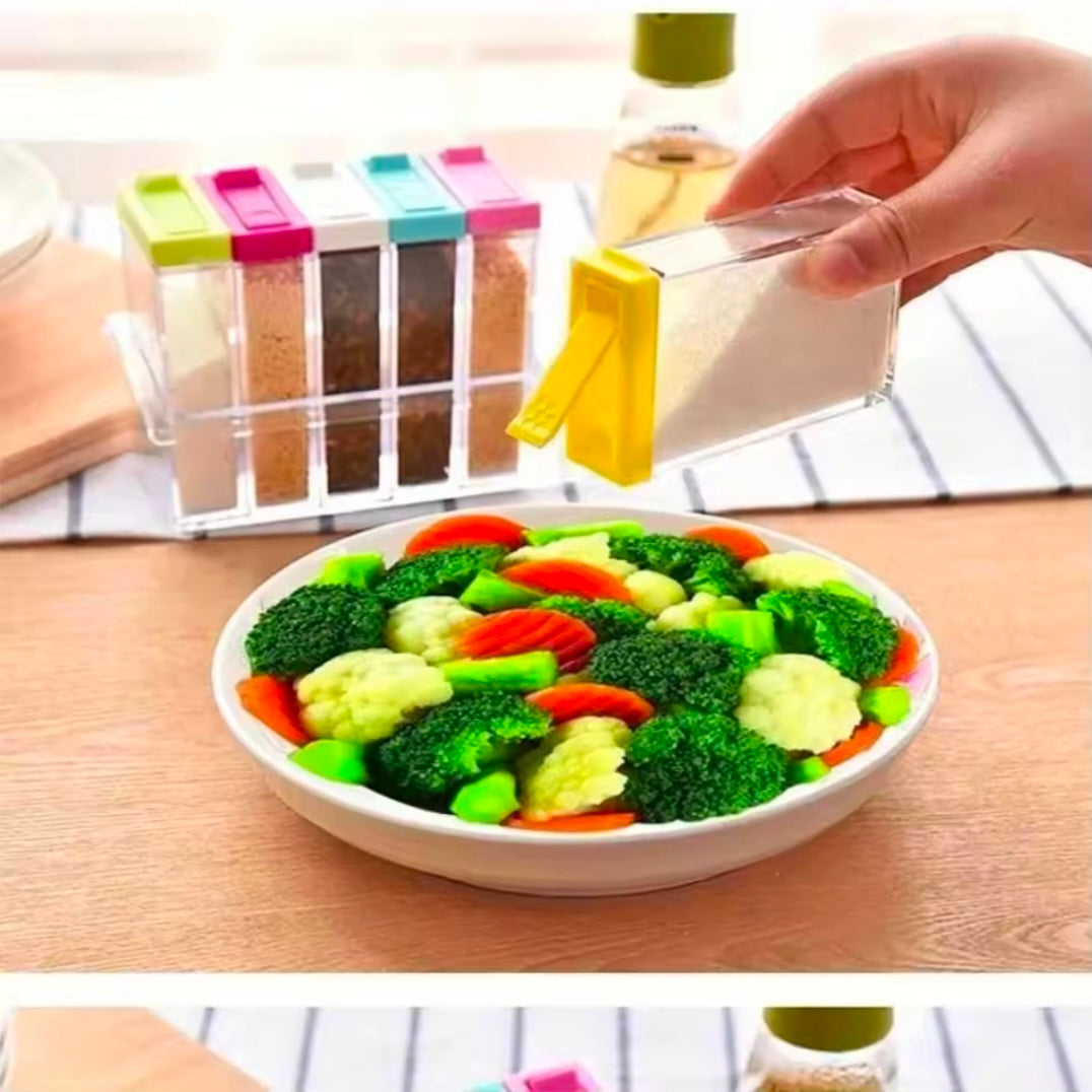 6Pcs/Set Spice Jar Seasoning Box Kitchen Spice Storage Bottle Jar Transparent PP Salt Pepper Cumin Powder Box Kitchen Tool